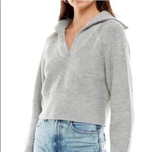 WAYF Nelle Half Zip Pullover Cropped Grey Collared Sweater Women’s Size Small